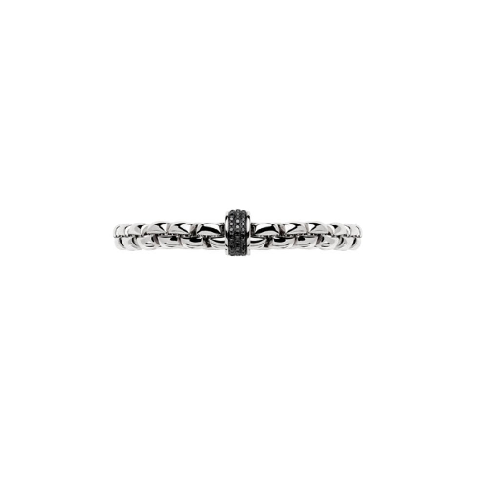 Fope Flex'it Armband Eka 604B PAVE1 aus Weißgold und einer mit schwarzen Diamanten besetzten Pave Ronde