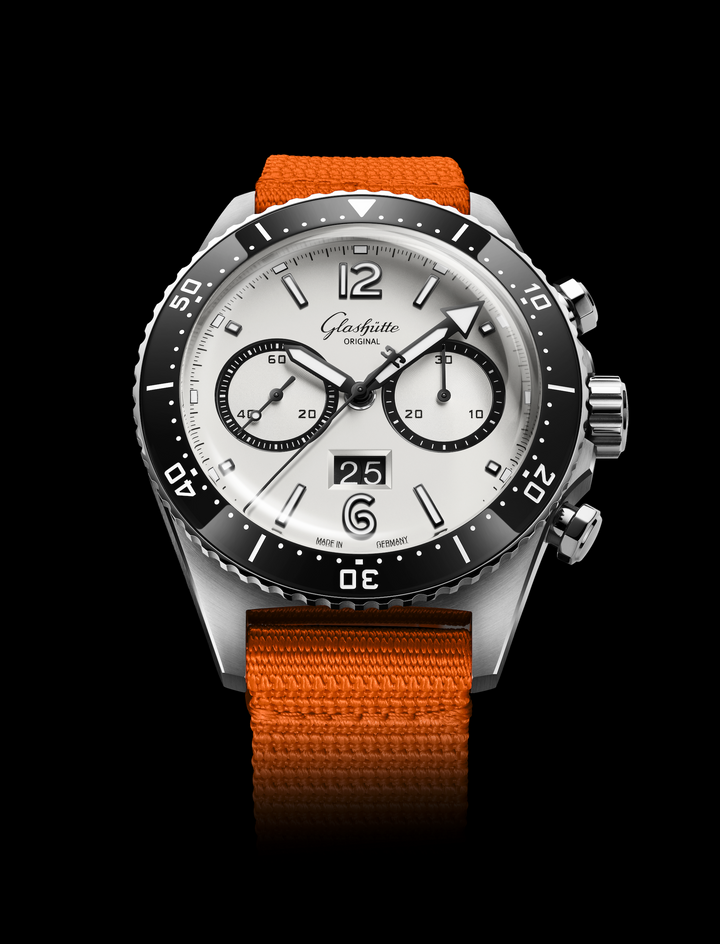 Glashütte Original SeaQ Chronograph – 1-37-23-03-80-34 - Automatikwerk – weiß, orange - 43,2mm - Herrenuhr - Textilband