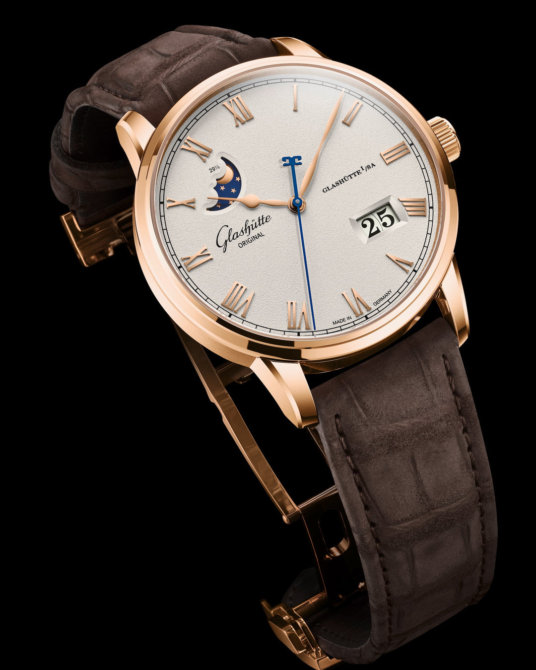 Glashütte Original - Senator Excellence Panoramadatum Mondphase - 1-36-24-02-05-62 – Automatikwerk – Silber, Rotgold - 40 mm - Herrenuhr