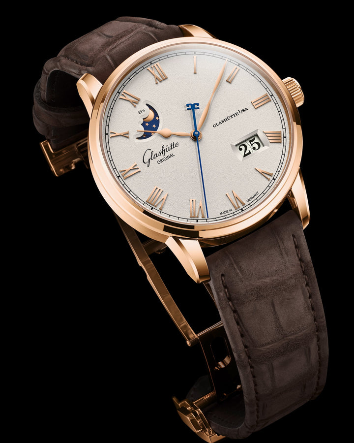 Glashütte Original - Senator Excellence Panoramadatum Mondphase - 1-36-24-02-05-62 – Automatikwerk – Silber, Rotgold - 40 mm - Herrenuhr