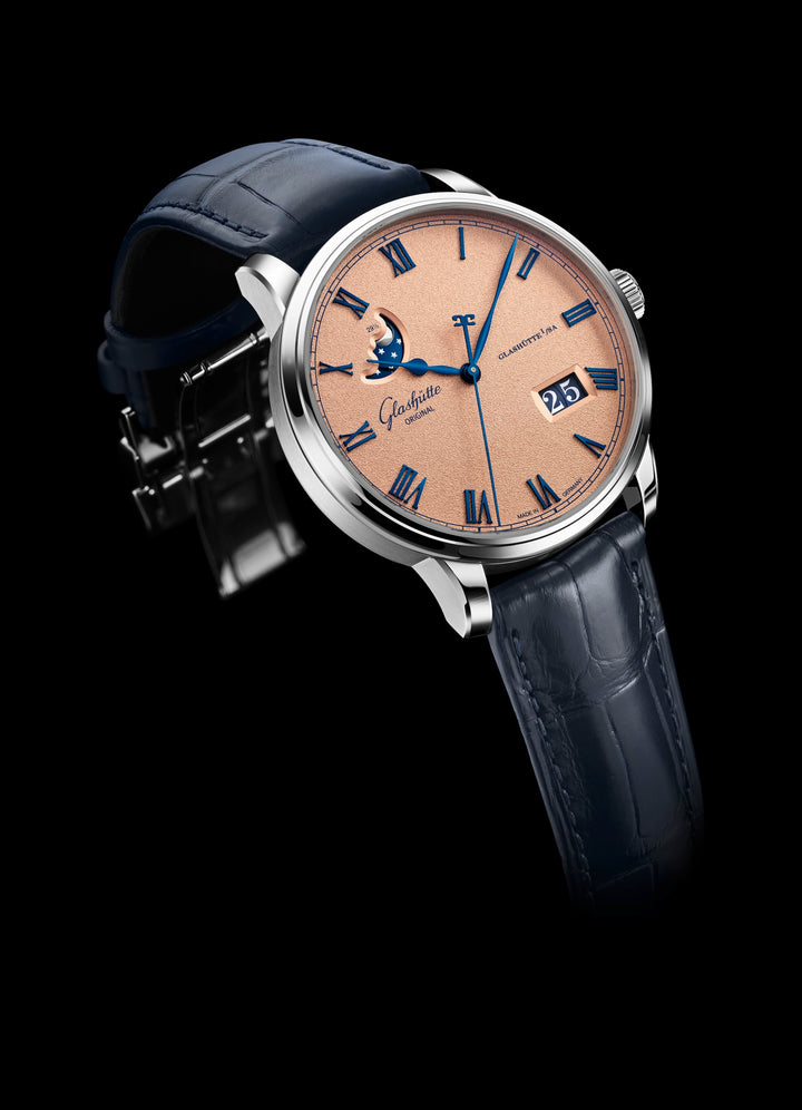 Glashütte Original - Senator Excellence Panoramadatum Mondphase mit blauem Lederarmband