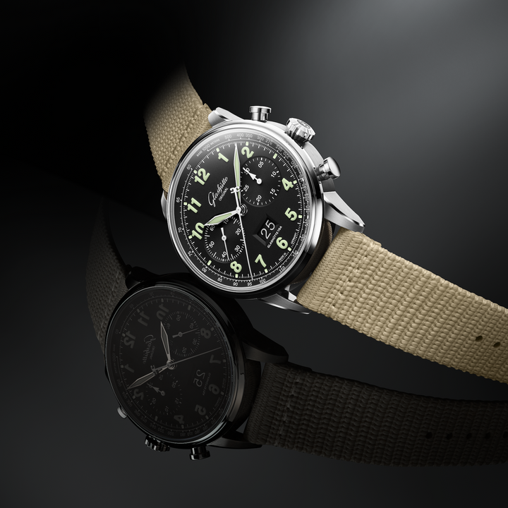 Glashütte Original - Senator Chronograph Navigator - 1-37-24-20-12-64 – Automatikwerk – schwarz, beige - 41 mm - Herrenuhr