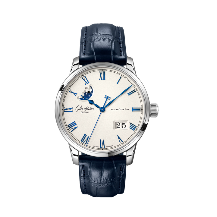 Glashütte Original - Senator Excellence Panoramadatum Mondphase - 1-36-24-05-02-61 – Automatikwerk – weiß, blau - 40 mm - Herrenuhr