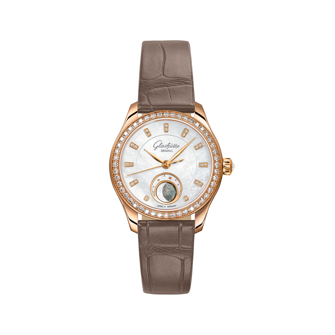Glashütte Original - Serenade Luna - 1-35-14-01-15-04 – Automatikwerk – weißes Perlmutt, Taupe - 32,5 mm - Damenuhr