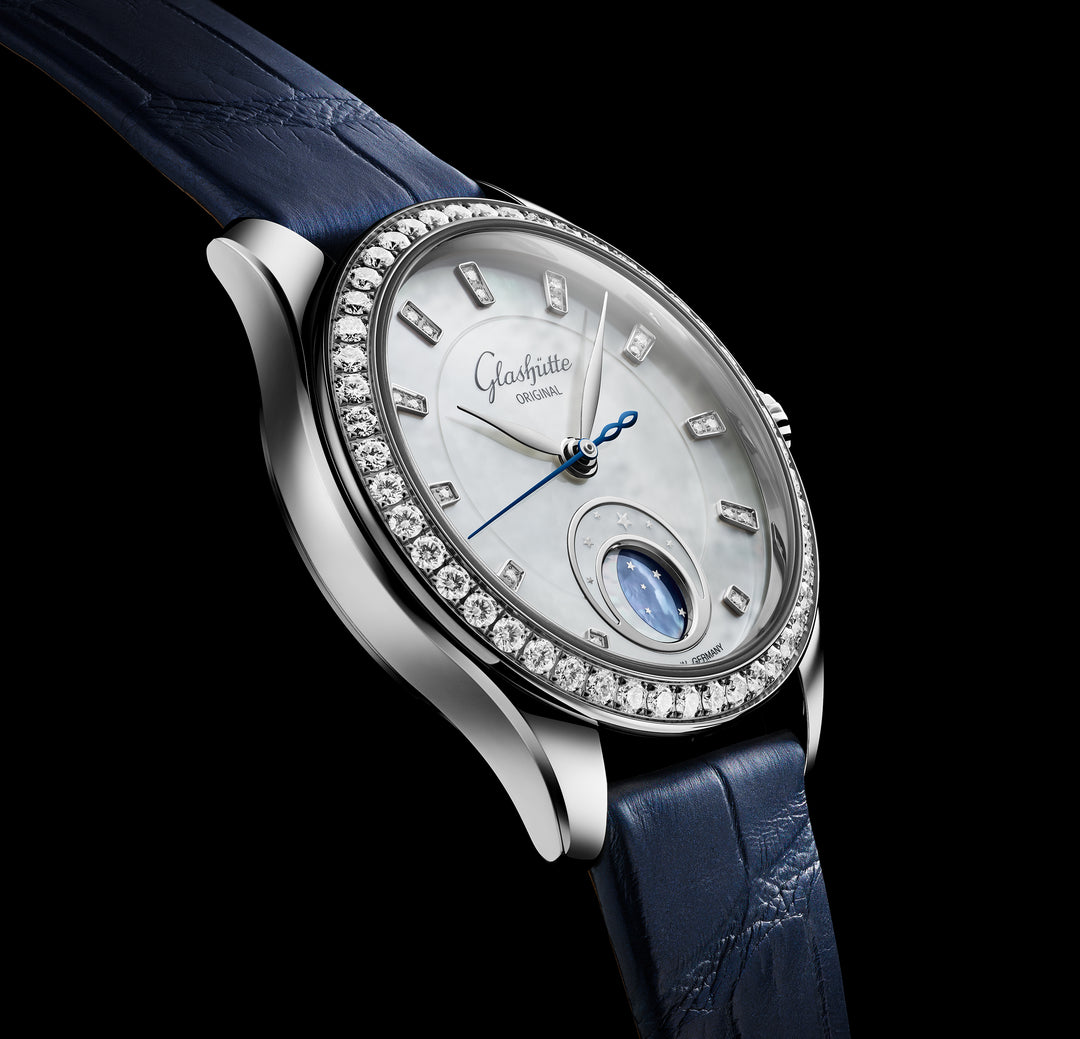 Glashütte Original - Serenade Luna – 1-35-14-02-12-04 - Automatikwerk – weiß, blau - 32,5 mm - Damenuhr elegant mit Diamanten
