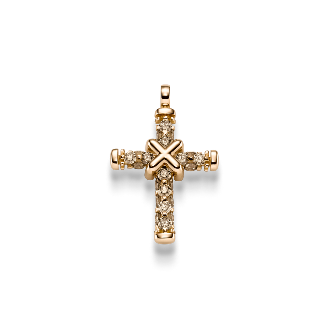 Leo Wittwer Kreuz Anhänger 21-1038773-5000 aus der Candlelight Kollektion in Roségold und braunen Diamanten.