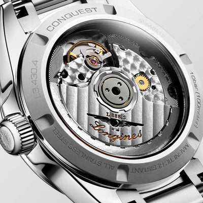 Longines - Conquest mit der Referenz L3.430.4.87.6 besteht aus Edelstahl. Der Durchmesser beträgt 34 mm aus Edlestahl