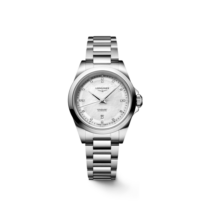 Longines Conquest mit der Referenz L3.320.4.87.6 besteht aus Edelstahl. Der Durchmesser beträgt 30 mm