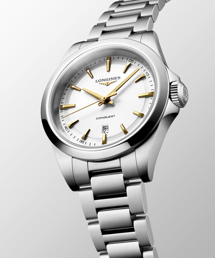 Longines Conquest - L3.350.4.12.6 – Quarzwerk – weiß - 30 mm - Damenuhr mit Goldzeigern