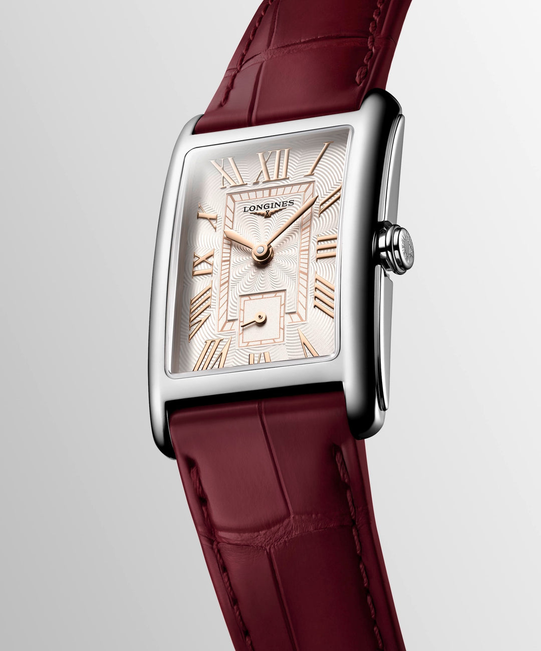 Longines - DolceVita - L5.512.4.28.2 – Quarzwerk – Rosé, Rot - 23,30 mm x 37,00 mm - Damenuhr mit Lederband
