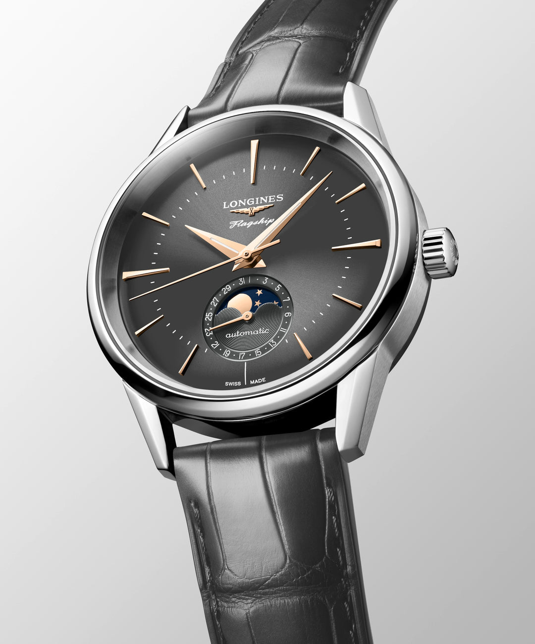 Longines - Flagship Heritage - L4.815.4.52.6 – Automatikwerk – grau - 38,5 mm - Herrenuhr in grau