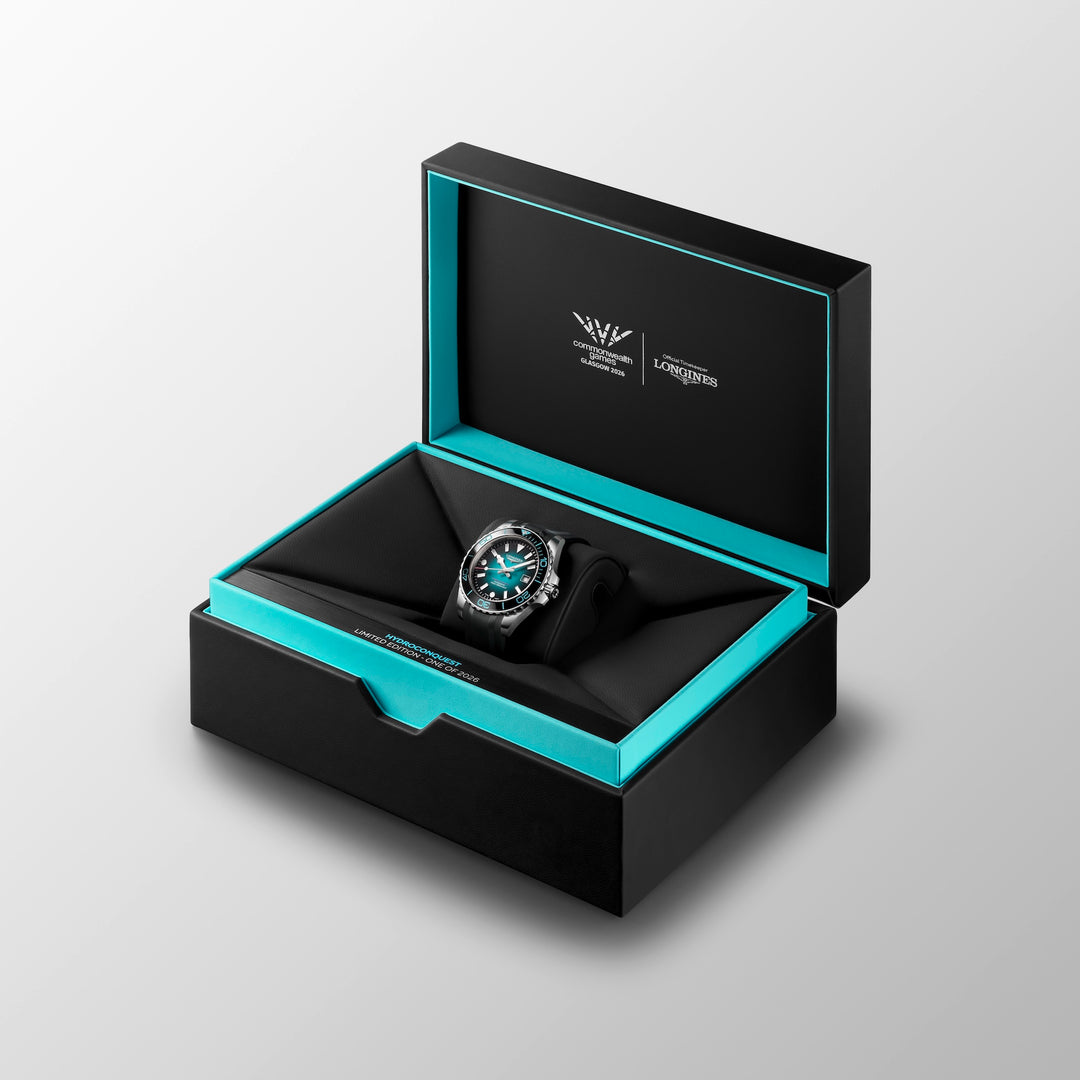 Longines - Hydroconquest 2026 Commonwealth Games Edition - L3.788.4.09.9 – Automatikwerk – schwarz, blau, grün - 42 mm - Herrenuhr mit Uhrenbox