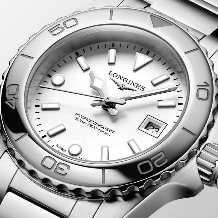 Longines - HydroConquest - L3.369.4.12.6 – Quarzwerk – weiß - 30 mm - Damenuhr mit weißem Zifferblatt