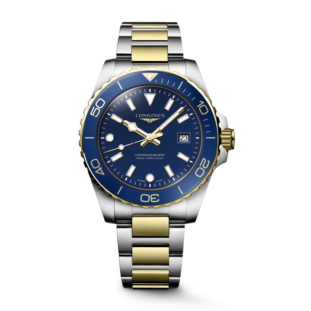 Longines - Hydroconquest - L3.769.3.96.7 – Quarzwerk – Schwarz, Gelbgold - 42 mm - Herrenuhr