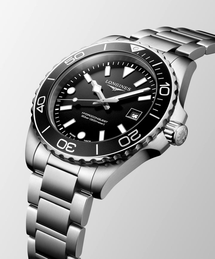 Longines - Hydroconquest - L3.769.4.56.6 – Quarzwerk – Schwarz - 42 mm - Herrenuhr in schwarz