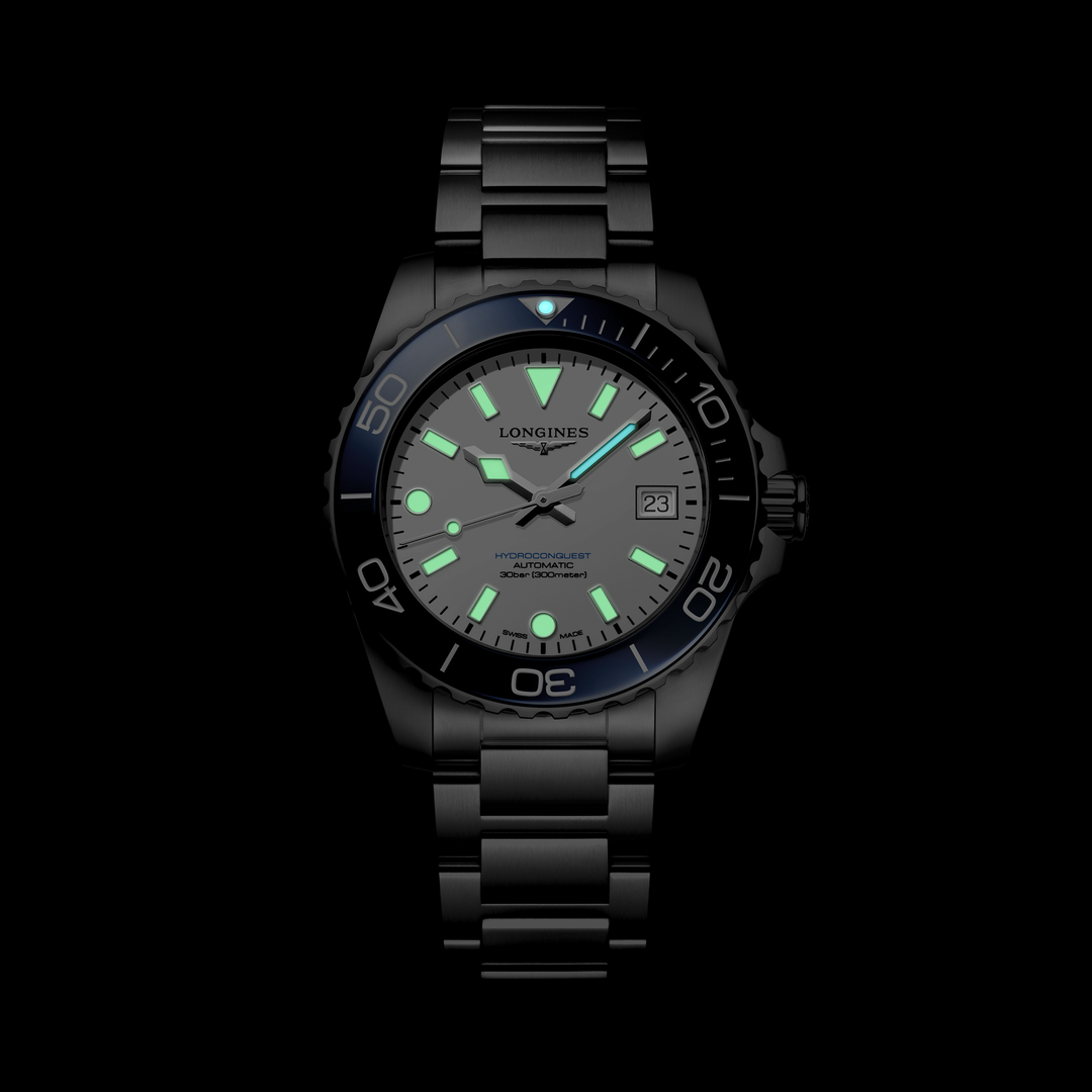 Longines - Hydroconquest Sylt Edition - L3.779.4.19.6 – Automatikwerk – weiß, blau - 39 mm - Herren- und Damenuhr Leuchtmasse