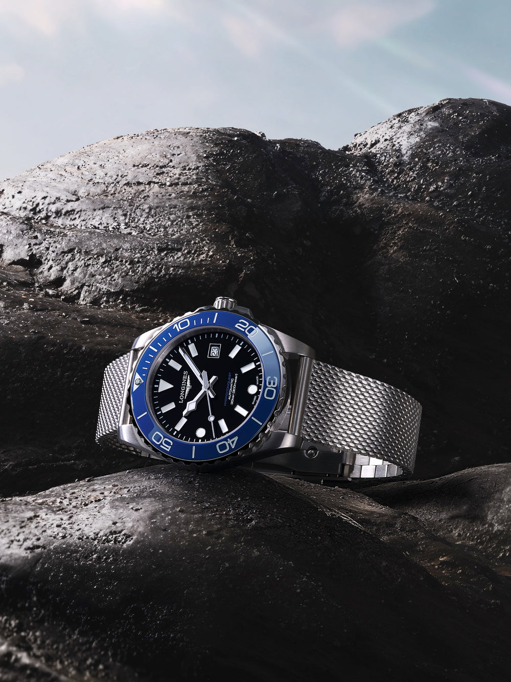 Longines - Hydroconquest - L3.788.4.90.6 – Automatikwerk – schwarz, blau - 42 mm - Herrenuhr mit Milanaise Edelstahl Band