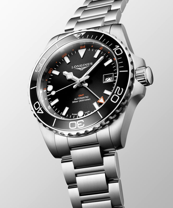 Longines - HydroConquest GMT - L3.790.4.56.6 – Automatikwerk – schwarz - 41 mm - Herrenuhr GMT