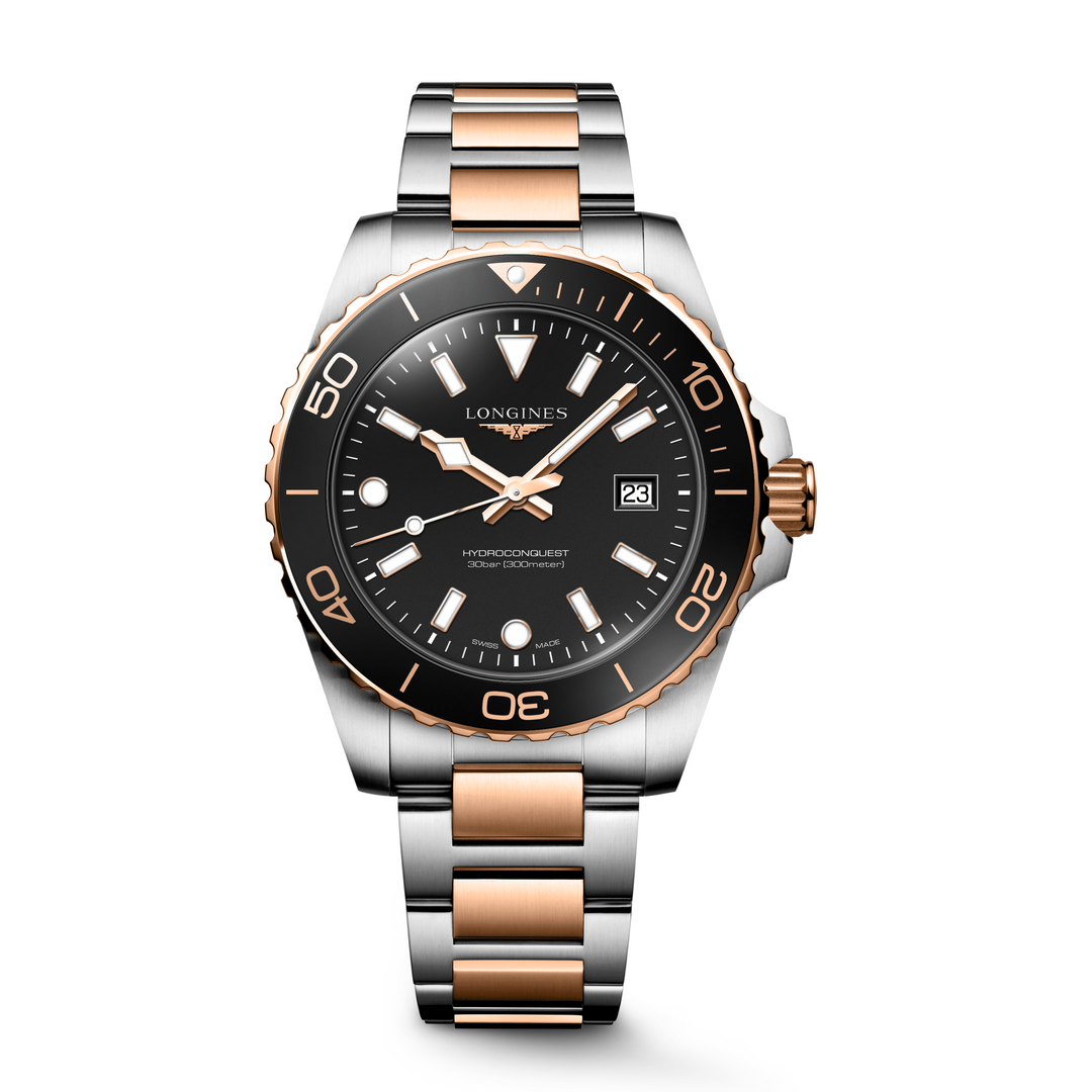 Longines - Hydroconquest - L3.769.3.58.7 – Quarzwerk – Schwarz, Roségold - 42 mm - Herrenuhr