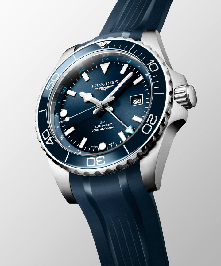 die Longines - HydroConquest GMT mit der Referenz L3.890.4.96.9 mit Kautschukband