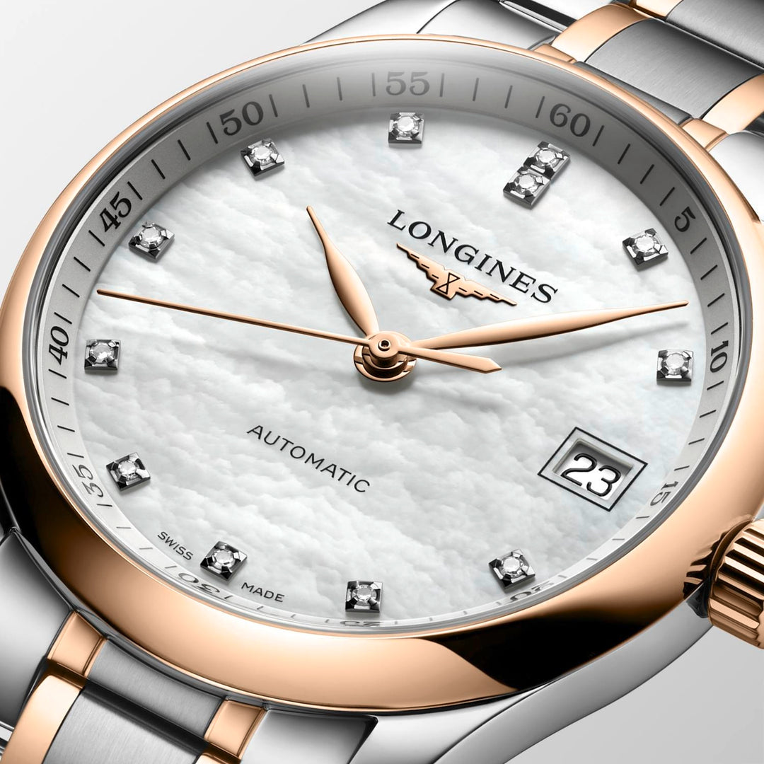 Longines - Master Collection - L2.357.5.89.7 –Automatikwerk – weißes Perlmutt - 34 mm - Damenuhr mit Diamantindizes