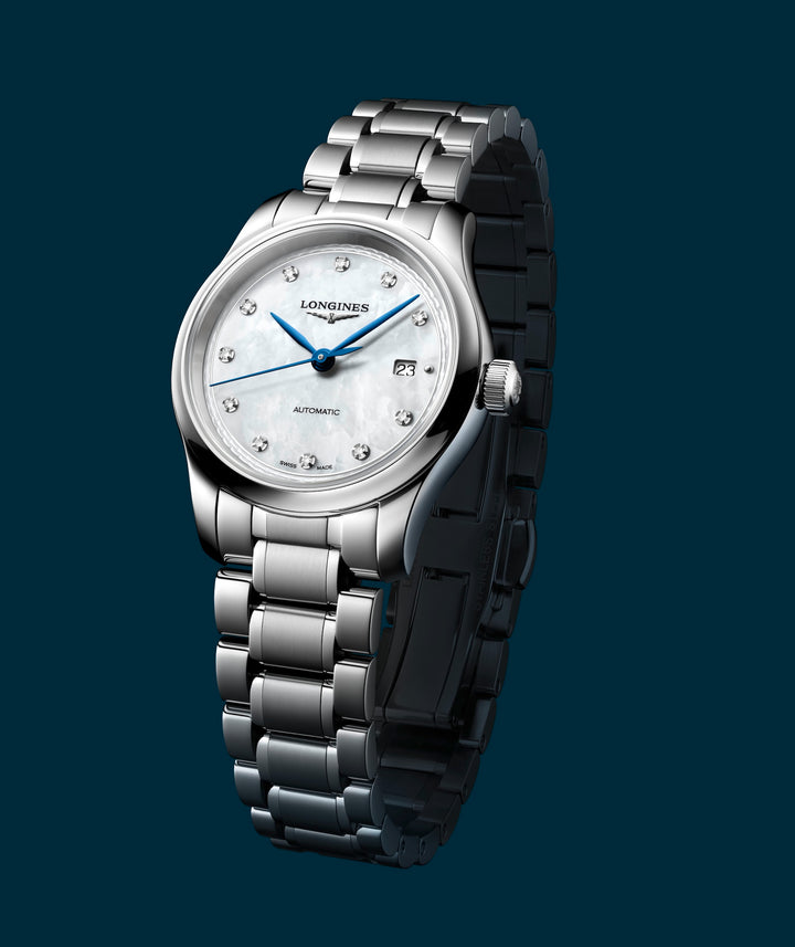 Longines - Master Collection - L2.449.4.87.6 – Automatikwerk – weiß - 30 mm - Damenuhr mit Diamaneten