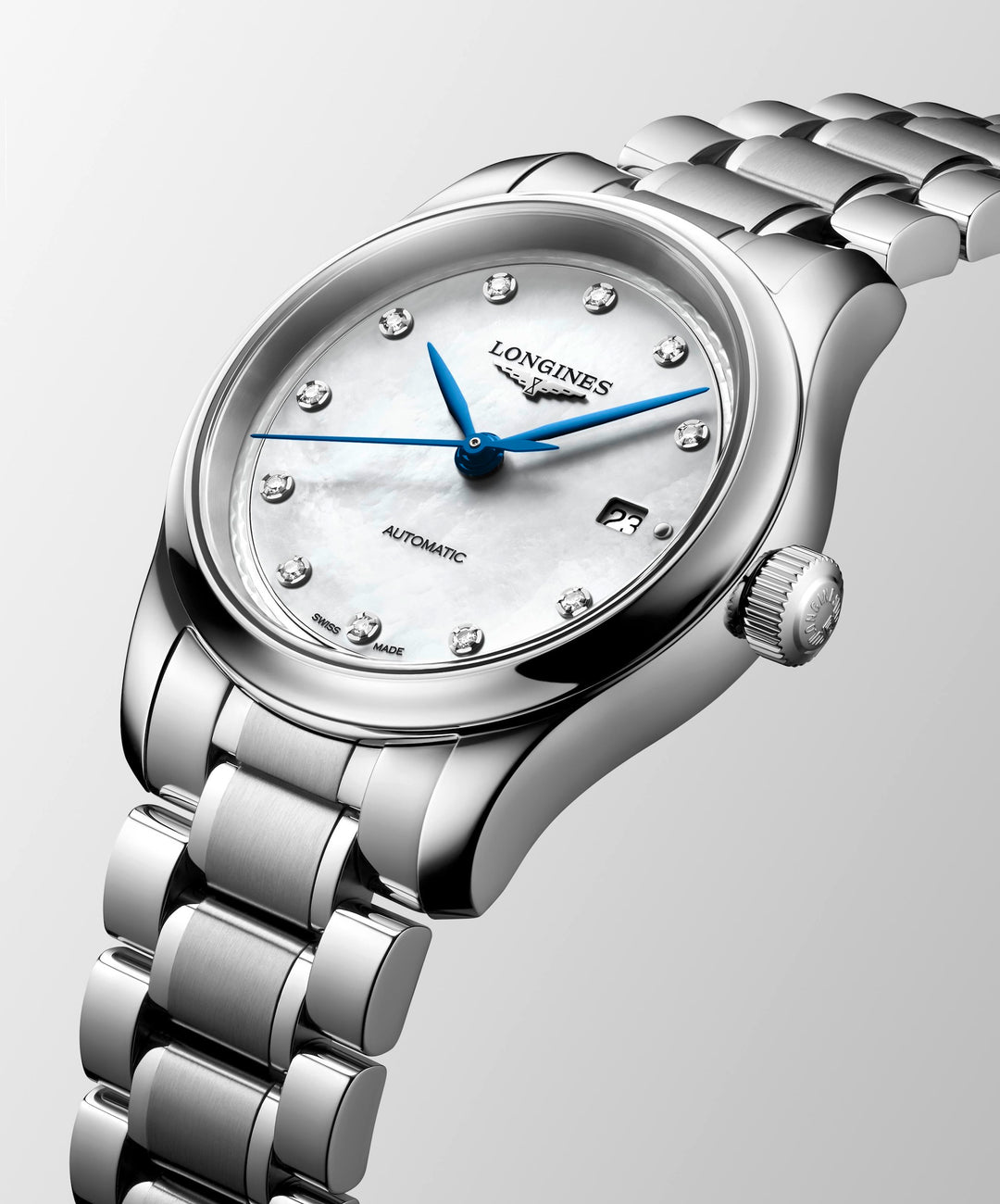 Longines - Master Collection - L2.449.4.87.6 – Automatikwerk – weiß - 30 mm - Damenuhr in weißem Perlmutt