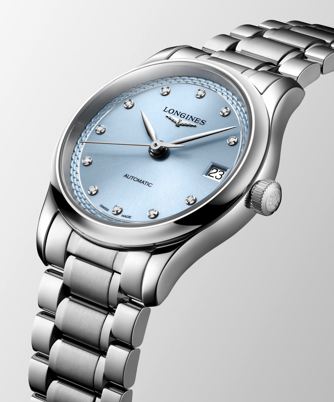 Longines - Master Collection - L2.450.4.97.6 – Automatikwerk – Hellblau - 34 mm - Damenuhr bei Juwelier Krebber in Mönchengladbach