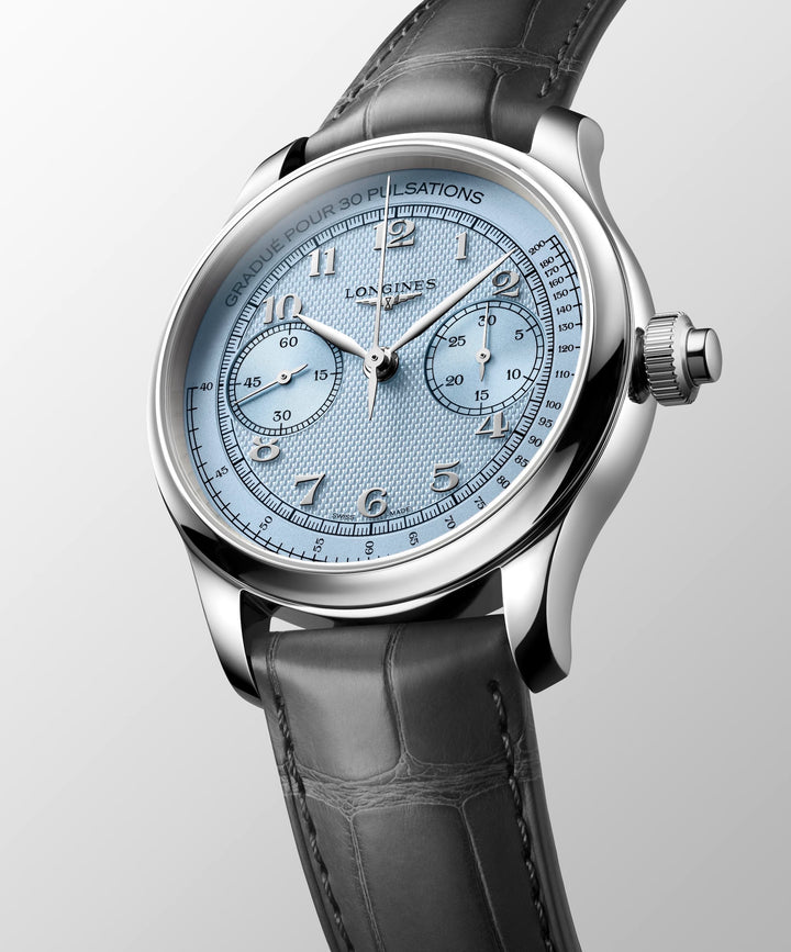 Longines - Master Collection - L2.960.4.93.2 – Automatikwerk – blau, grau- 41 mm - Herrenuhr mit grauem Lederband
