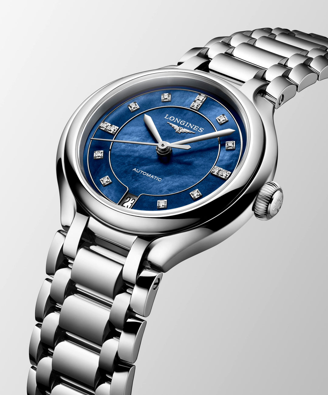 Longines - PrimaLuna- L8.124.4.97.6 – Automatikwerk – blau - 34 mm - Damenuhr bei Krebber in Mönchenglabach