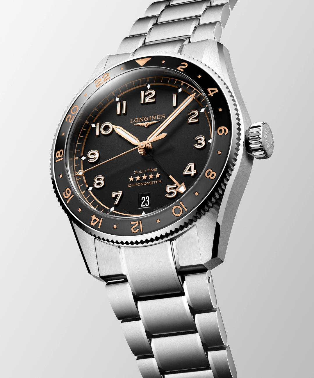 Longines - Spirit Zulu Time - L3.802.4.50.6 – Automatikwerk – schwarz - 39 mm - Herrenuhr in schwarz
