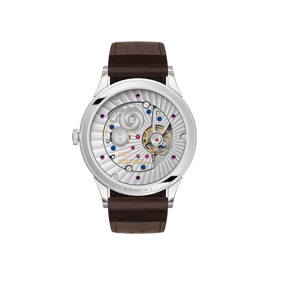 NOMOS Glashütte - Minimatik Datum gold – Handaufzugswerk – weiß - 39,5 mm - Herrenuhr mit Saphirglasboden