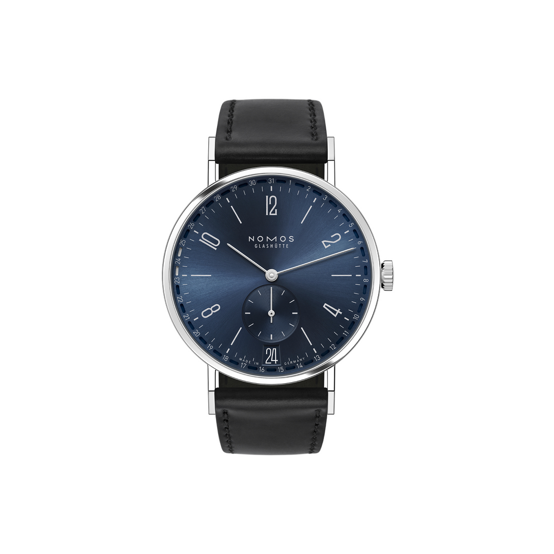 NOMOS Glashütte - Tangente 2date blau - 136 - Handaufzug - 37,5 mm- blau - Damen- und Herrenuhr
