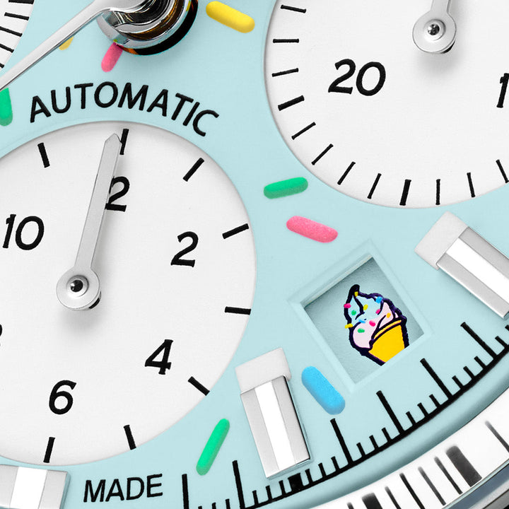 NORQAIN - Freedom Chrono Enjoy Life "Sprinkles" - N2201.19S04.A01 – Automzik-Chronographenwerk – hellblau, weiß - 40 mm - Herren- und Damenuhr mit Streusel-Zifferblatt