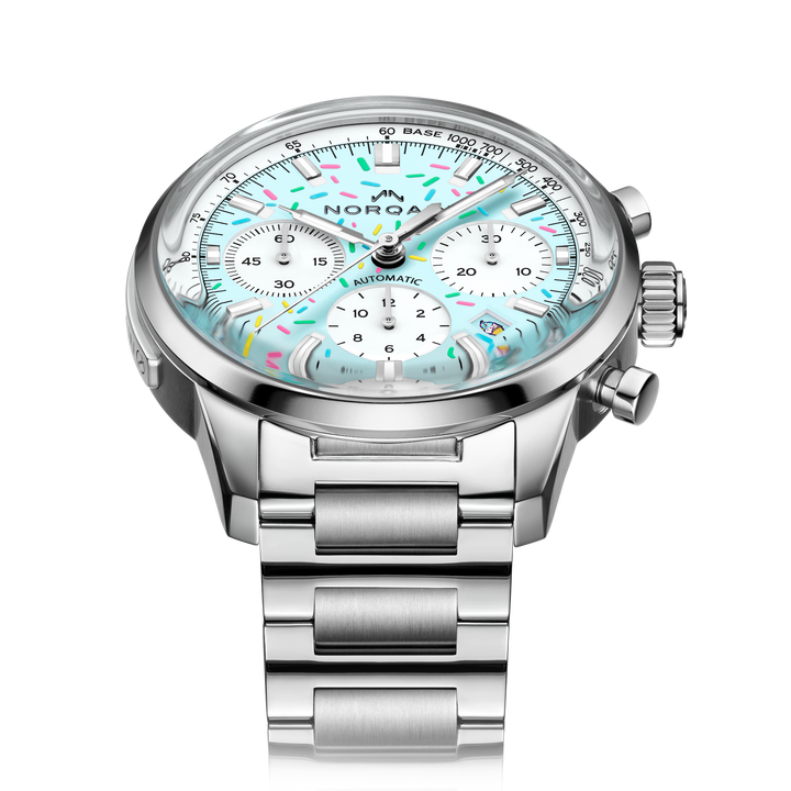 NORQAIN - Freedom Chrono Enjoy Life "Sprinkles" - N2201.19S04.A01 – Automzik-Chronographenwerk – hellblau, weiß - 40 mm - Herren- und Damenuhr Freedom Chronograph