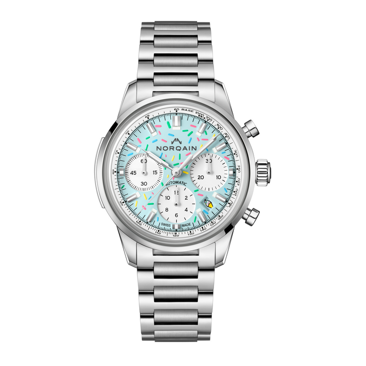NORQAIN - Freedom Chrono Enjoy Life "Sprinkles" - N2201.19S04.A01 – Automzik-Chronographenwerk – hellblau, weiß - 40 mm - Herren- und Damenuhr