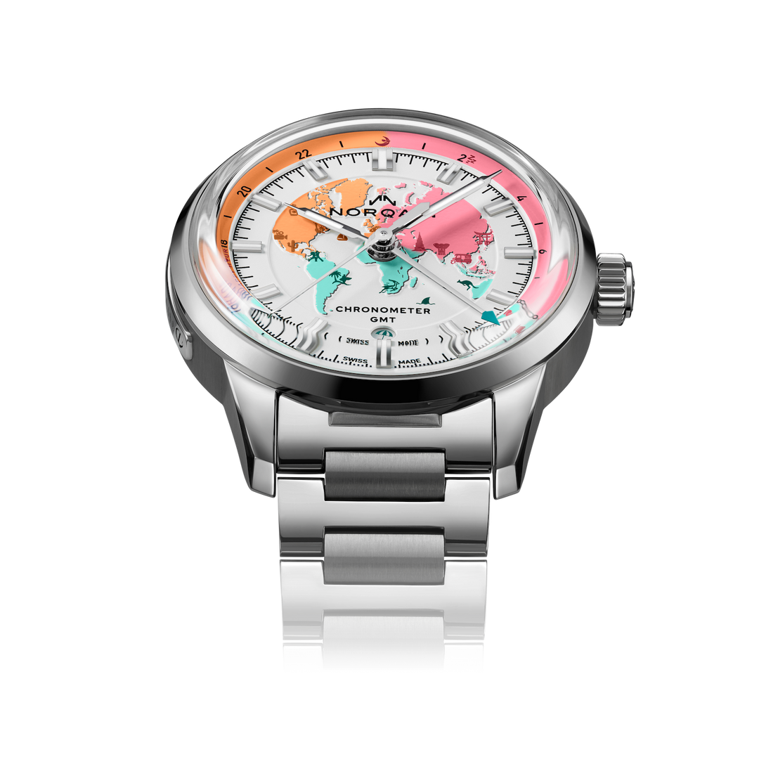 NORQAIN - Freedom GMT Enjoy Life "Holiday" Limited Edition - N2100.22S02.W01 – Automatik-Chronographenwerk – rosa, weiß - 40 mm - Herren- und Damenuhr bei Juwelier Krebber in Mönchengladbach