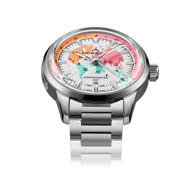 NORQAIN - Freedom GMT Enjoy Life "Holiday" Limited Edition - N2100.22S02.W01 – Automatik-Chronographenwerk – rosa, weiß - 40 mm - Herren- und Damenuhr bei Juwelier Krebber in Mönchengladbach