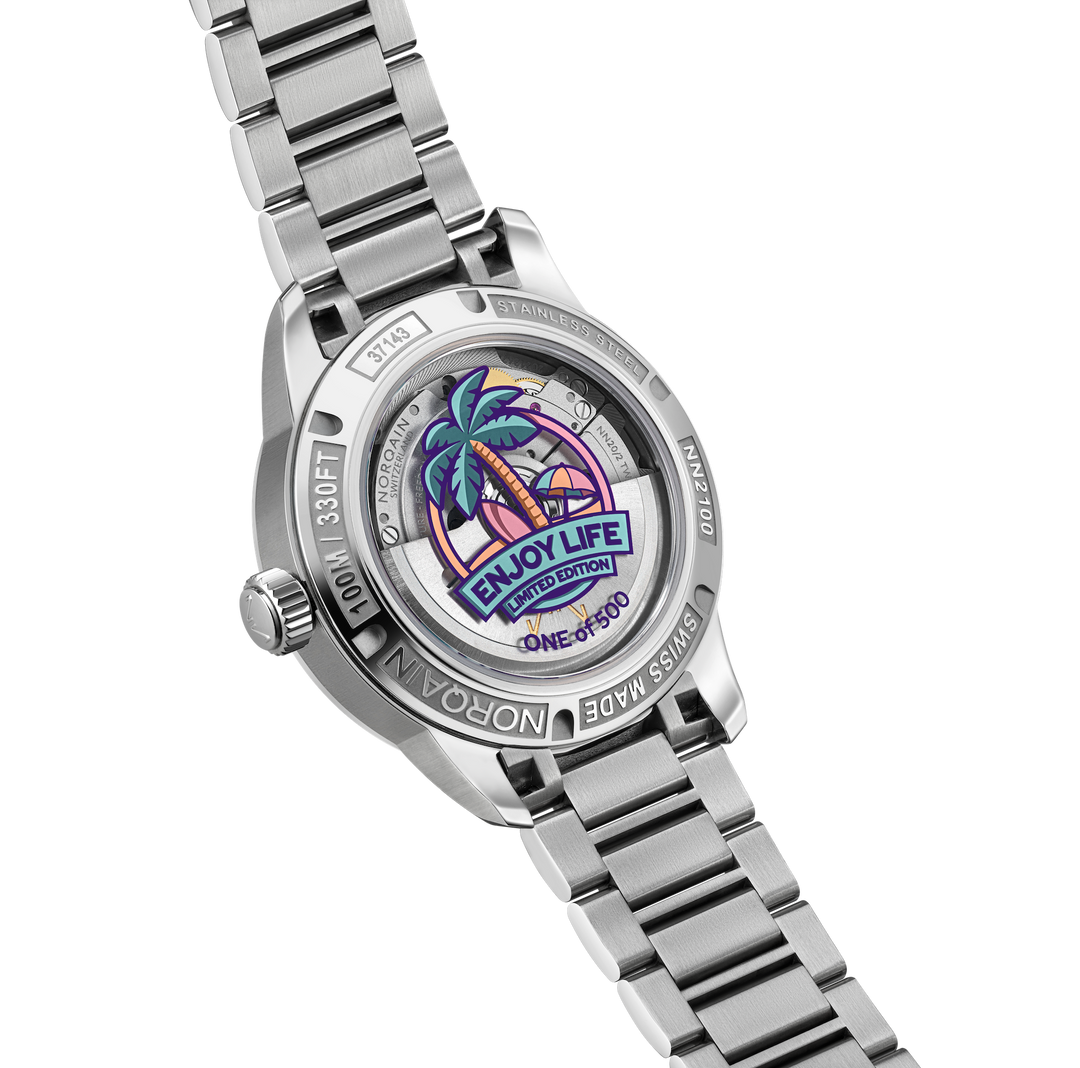 NORQAIN - Freedom GMT Enjoy Life "Holiday" Limited Edition - N2100.22S02.W01 – Automatik-Chronographenwerk – rosa, weiß - 40 mm - Herren- und Damenuhr