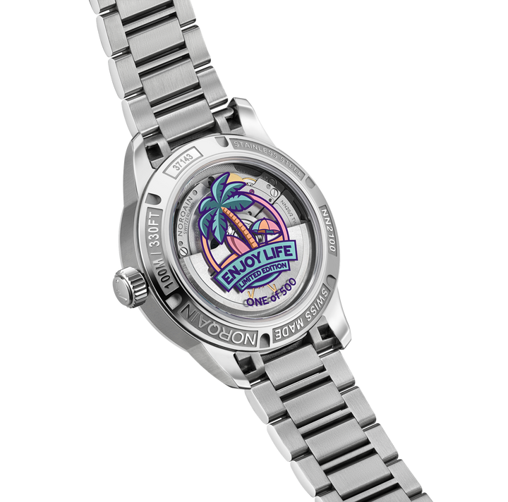 NORQAIN - Freedom GMT Enjoy Life "Holiday" Limited Edition - N2100.22S02.W01 – Automatik-Chronographenwerk – rosa, weiß - 40 mm - Herren- und Damenuhr