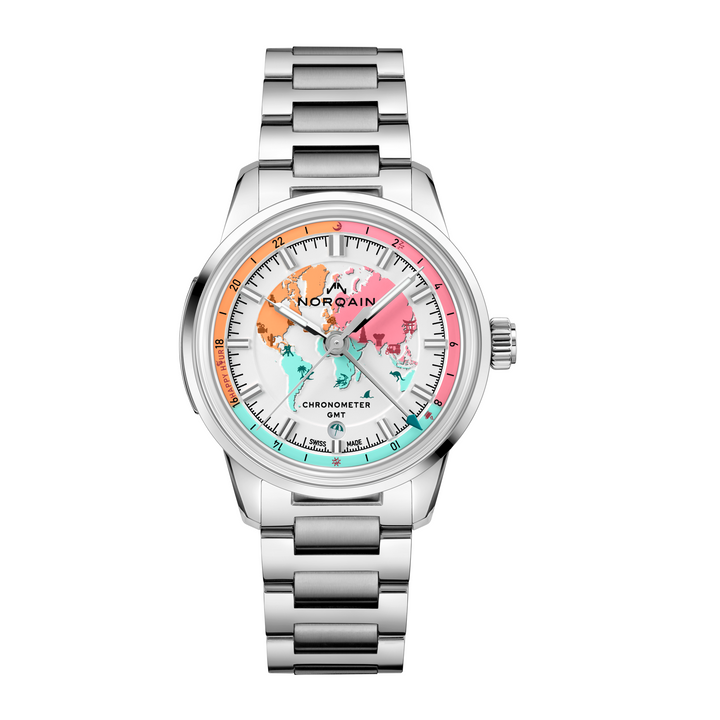 NORQAIN - Freedom GMT Enjoy Life "Holiday" Limited Edition - N2100.22S02.W01 – Automatik-Chronographenwerk – rosa, weiß - 40 mm - Herren- und Damenuhr