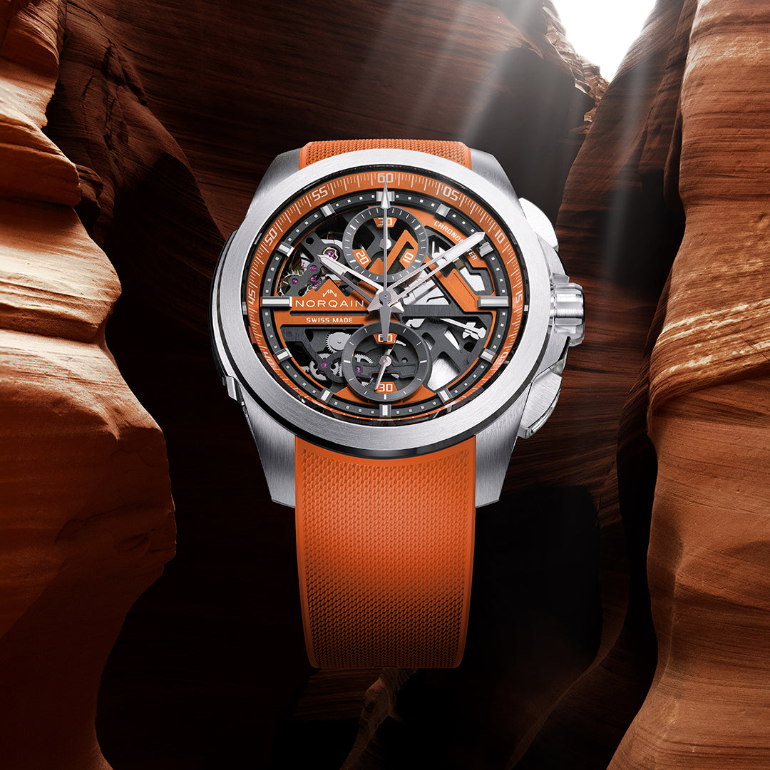 NORQAIN - Independence Skeleton Chrono - N3200.40S01.O01 – Automatik-Chronographenwerk – orange - 42 mm - Herrenuhr aus Edelstahl