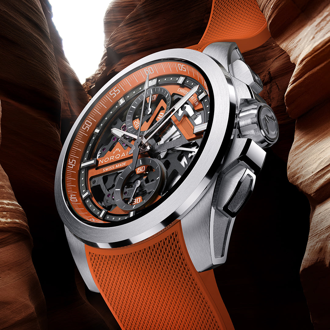 NORQAIN - Independence Skeleton Chrono - N3200.40S01.O01 – Automatik-Chronographenwerk – orange - 42 mm - Herrenuhr in Mönchengladbach