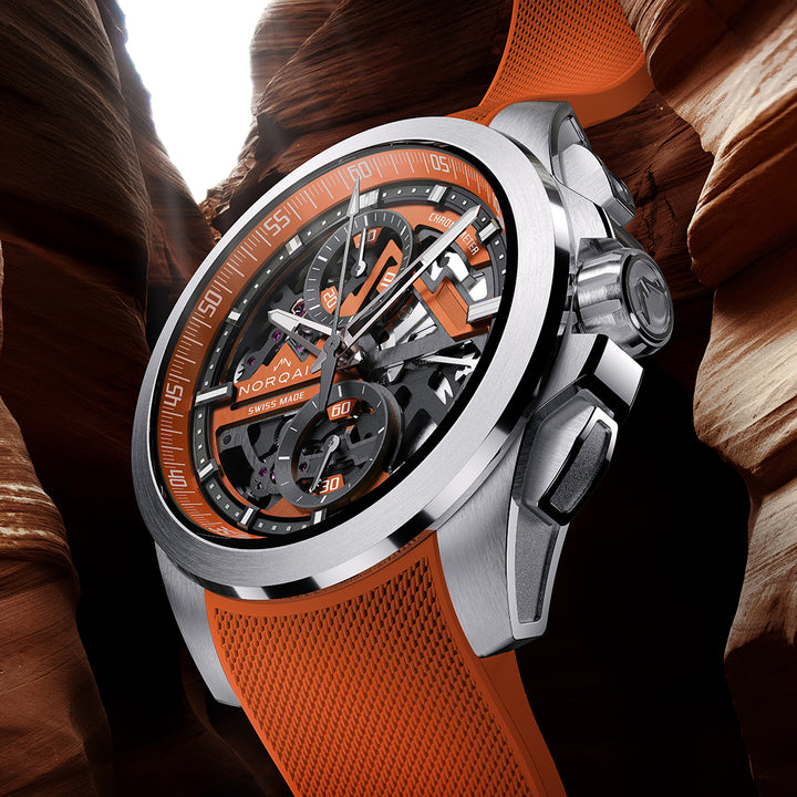 NORQAIN - Independence Skeleton Chrono - N3200.40S01.O01 – Automatik-Chronographenwerk – orange - 42 mm - Herrenuhr in Mönchengladbach