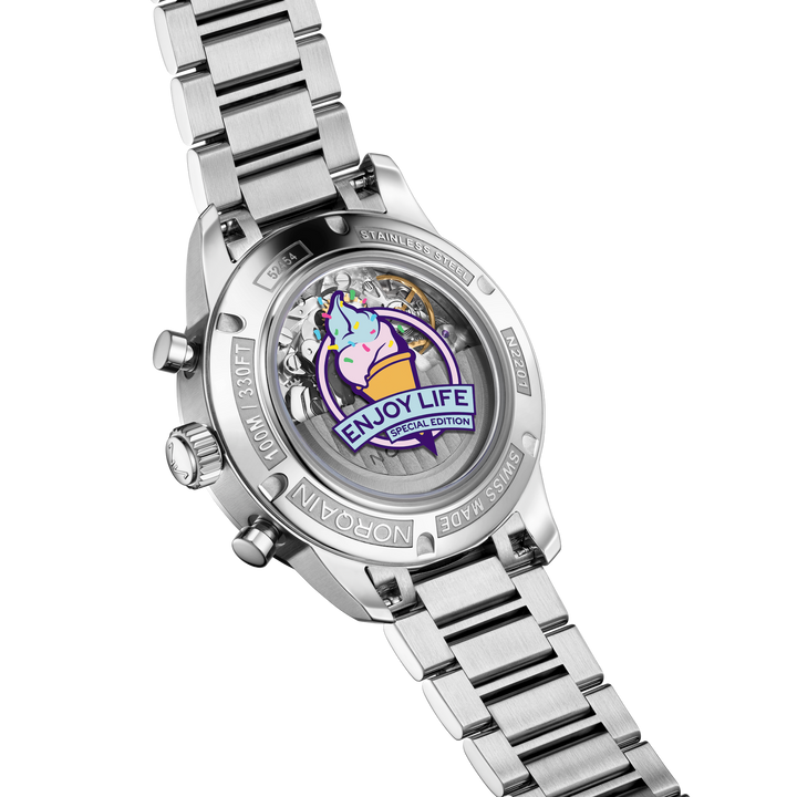 NORQAIN - Freedom Chrono Enjoy Life "Sprinkles" - N2201.19S04.K01 – Automatik-Chronographenwerk – rosa, weiß - 40 mm - Herren- und Damenuhr mit Saphirglasboden