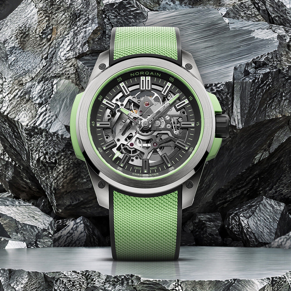 NORQAIN - Wild ONE Skeleton - N3000.26T01.B01 – Automatikwerk – mintgrün, schwarz - 42 mm - Herrenuhr bei Juwelier Krebber in Mönchengladbach