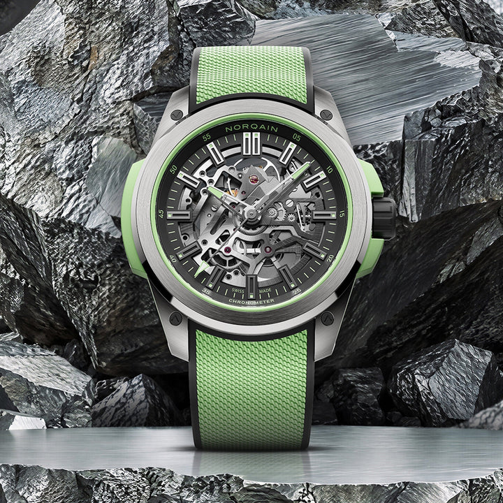 NORQAIN - Wild ONE Skeleton - N3000.26T01.B01 – Automatikwerk – mintgrün, schwarz - 42 mm - Herrenuhr bei Juwelier Krebber in Mönchengladbach