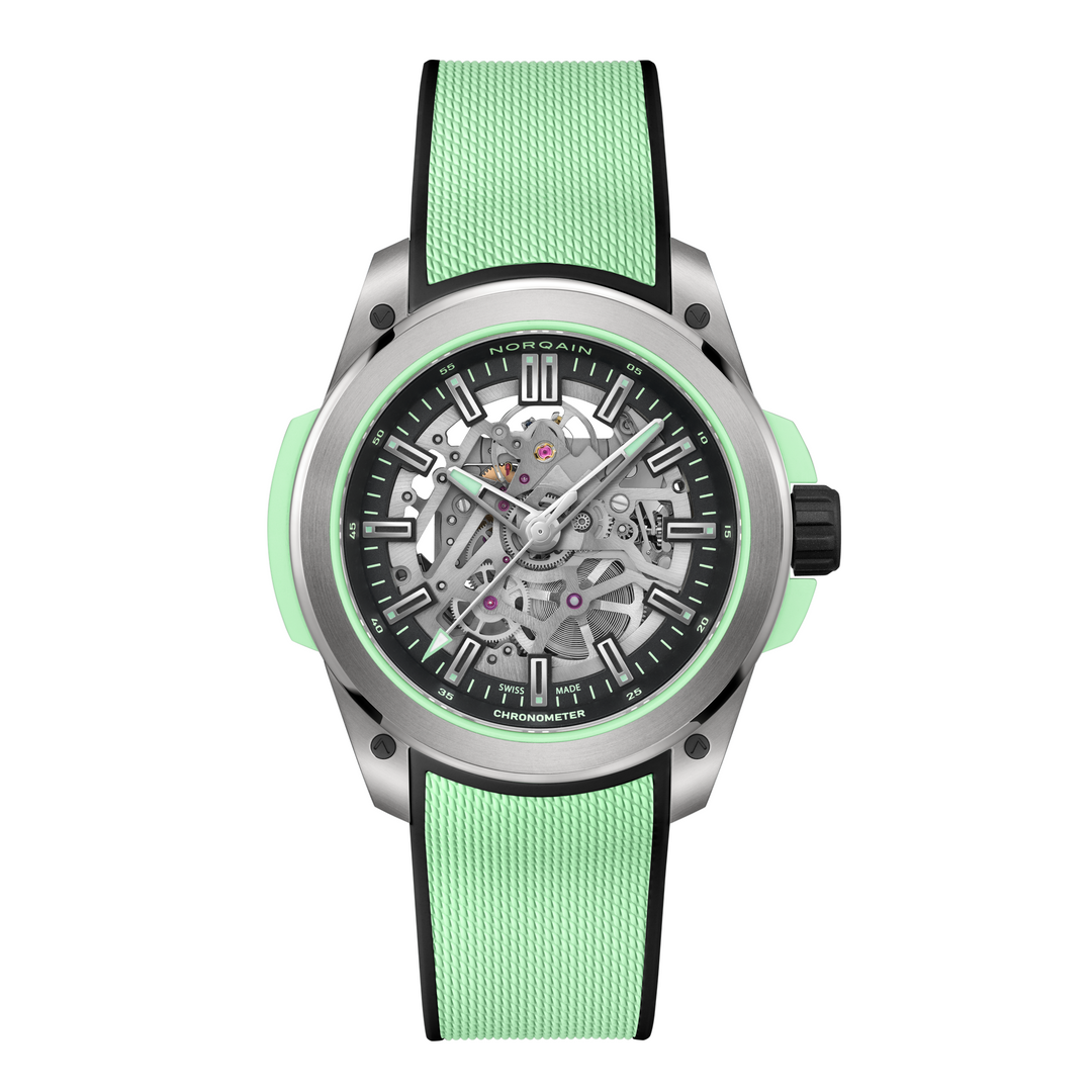 NORQAIN - Wild ONE Skeleton - N3000.26T01.B01 – Automatikwerk – mintgrün, schwarz - 42 mm - Herrenuhr