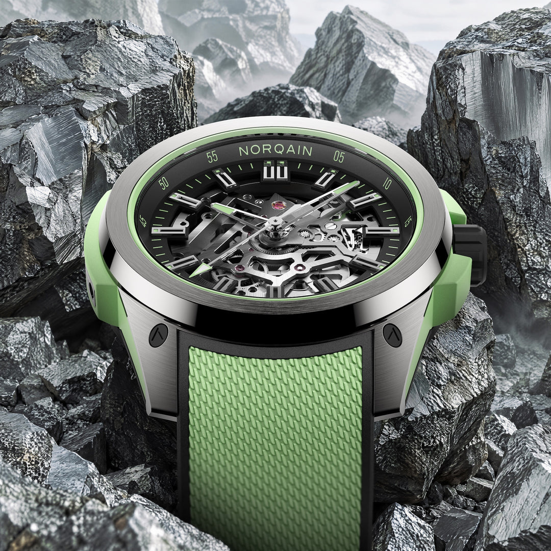 NORQAIN - Wild ONE Skeleton - N3000.26T01.B01 – Automatikwerk – mintgrün, schwarz - 42 mm - Herrenuhr in frischem Grün