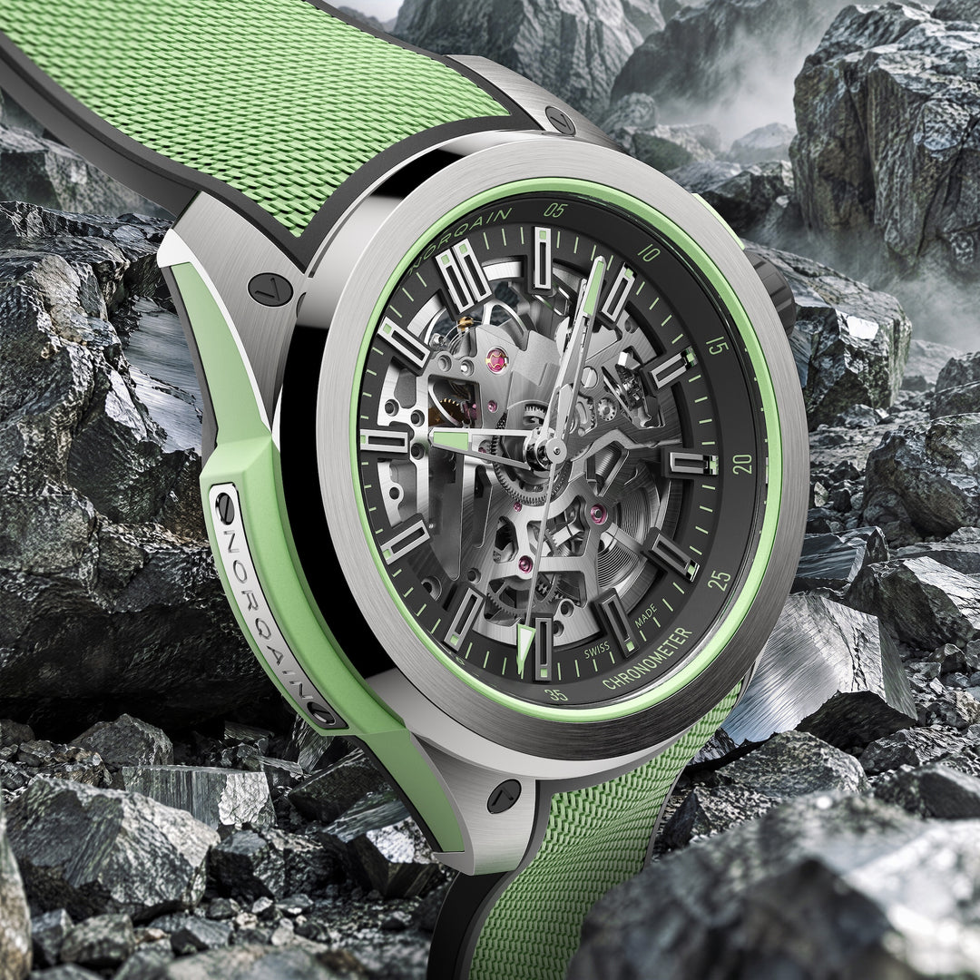 NORQAIN - Wild ONE Skeleton - N3000.26T01.B01 – Automatikwerk – mintgrün, schwarz - 42 mm - Herrenuhr mit Kautschukarmband